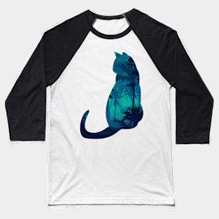 Cat by Night with Palms Baseball T-Shirt